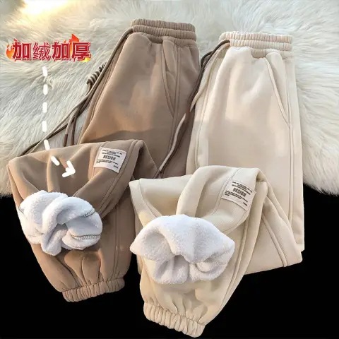 Pantalones de mm gordos para mujer 2023 más terciopelo grueso, pies sueltos, cintura elástica, deportes, pantalones harem casuales delgados, talla grande image 1