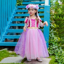 欧美万圣节服装 儿童紫色长发公主裙短裙 魔法奇缘乐佩公主表演服