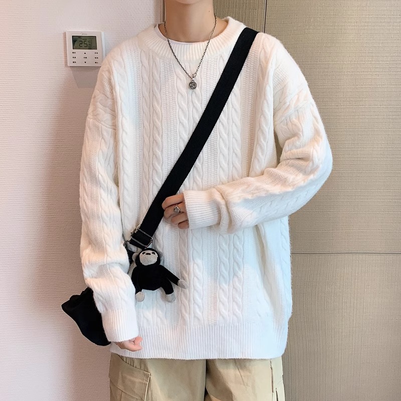 Giro suéter de cuello redondo de los hombres sueltos ins Otoño e Invierno suéter retro estilo de Hong Kong pareja suéter casual abrigo