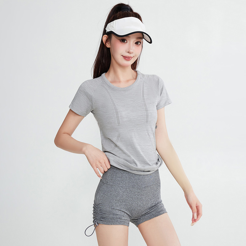 运动短袖瑜伽服女夏季快干透气跑步普拉提瑜伽服健身上衣运动套装|undefined