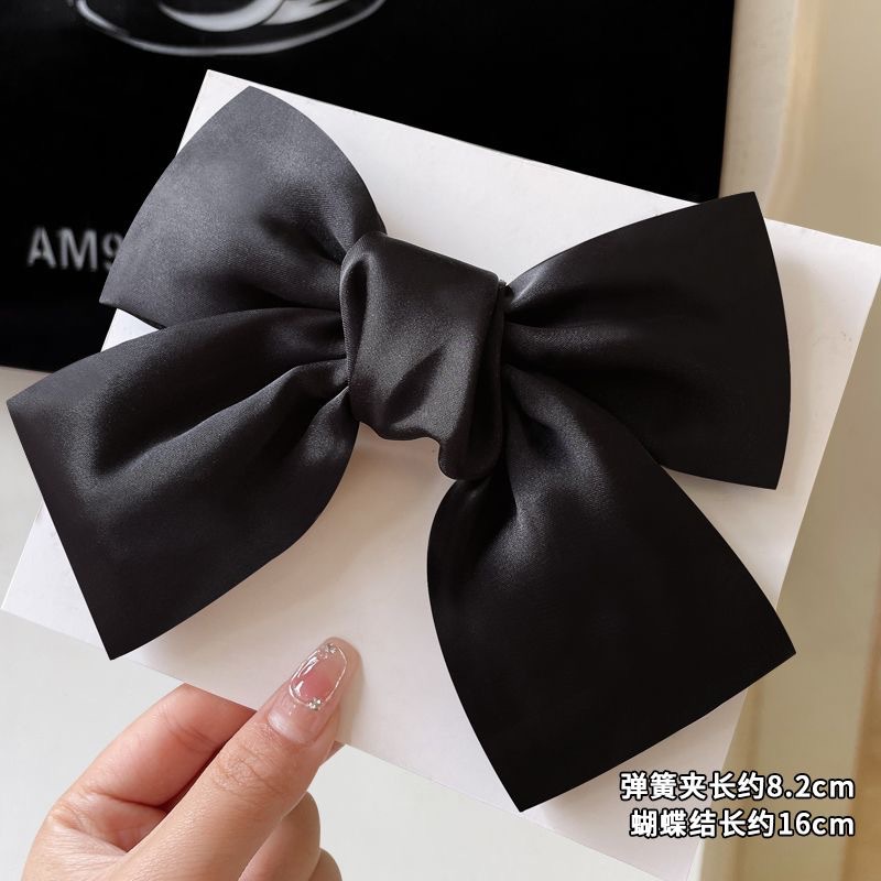 Black Satin Big Bow Headwear Hairpin Women's 2024 New Back Head Clip Hair Accessories Autumn and Winter Cyber Celebrity Hair Cards