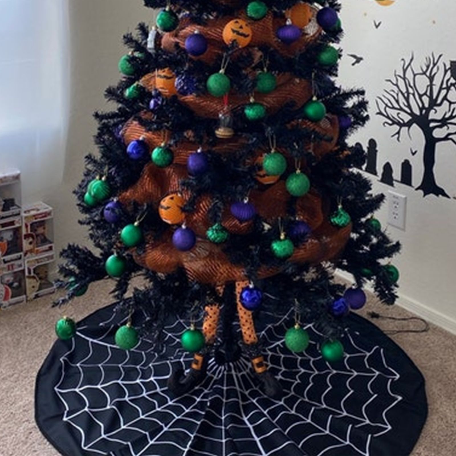 Decoración de árbol de Halloween transfronterizo de tela de araña blanca delantal de árbol de Navidad de vacaciones de árbol de decoración