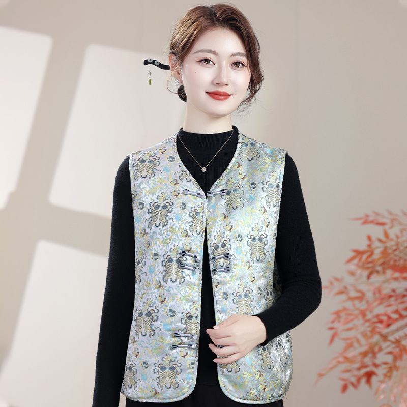 妈妈秋装唐装马甲女中老年人秋冬季夹棉加厚马夹新款国风洋气背心|undefined
