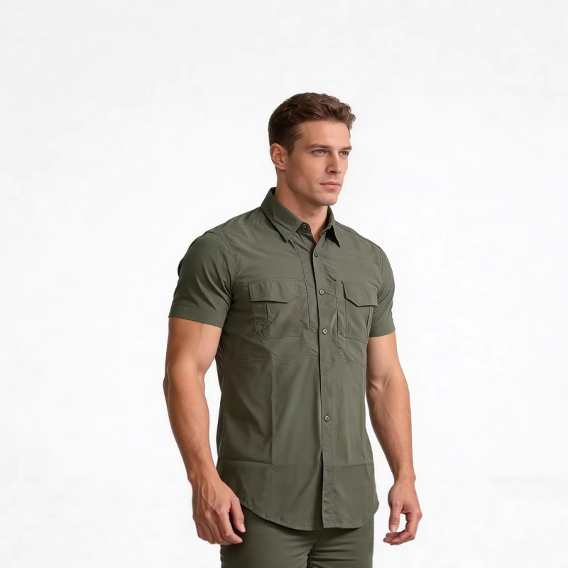 Men's Spring and Summer Workwear Short-Sleeved Shirt Outdoor Summer Harajuku Style Multi-Pocket Breathable Tactical Camping Loose Shirt
