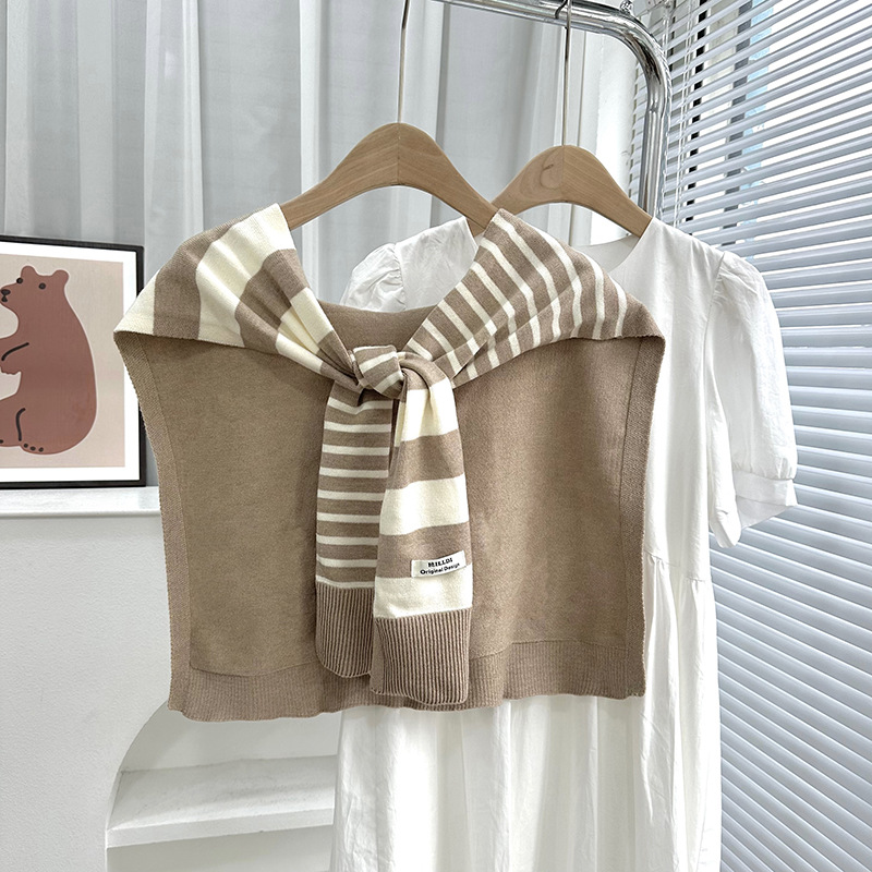 Primavera y otoño tejido a rayas cruzadas pequeñas sopales de cuello decoración delgada hombro de collar falso cardigan nudo