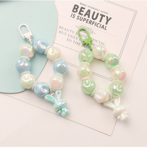 Cute cartoon electroplated resin rabbit fig tree bead keychain pendant colorful baked paint ring women's bag packaging decoration