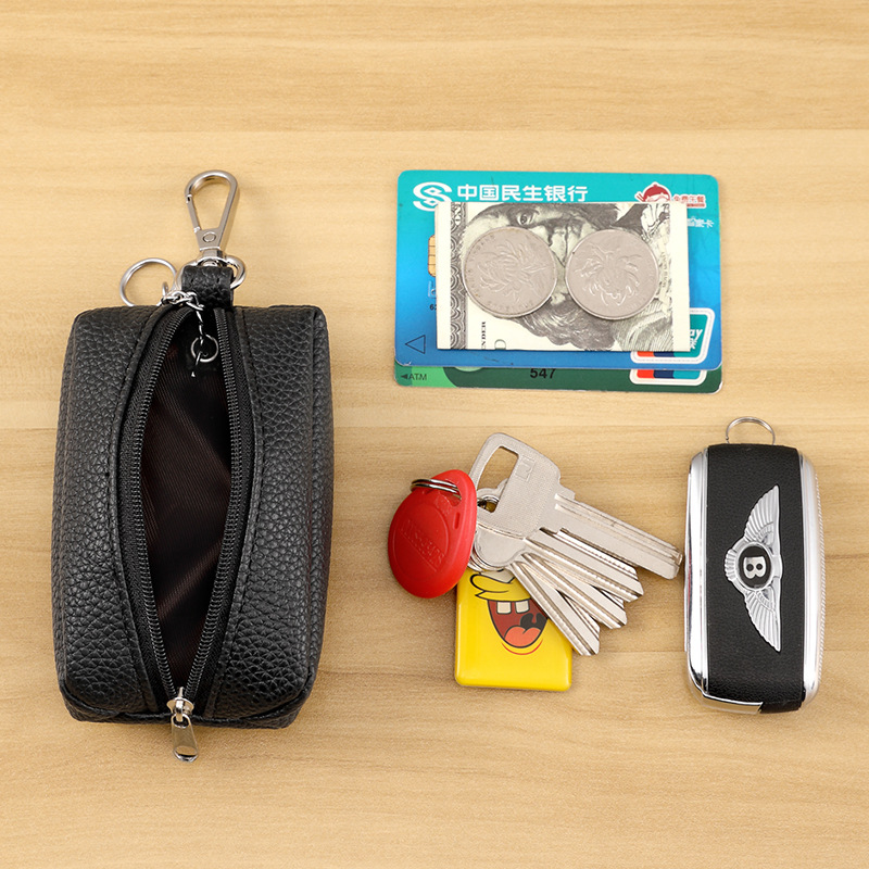 Large-Capacity Key Bag with Logo Printing, Cute Women's Genuine Soft Leather Multifunctional Soft Leather Storage Key Bag Coin Purse