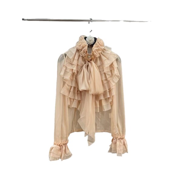 Spring retro shiffon elegant shirt with bow