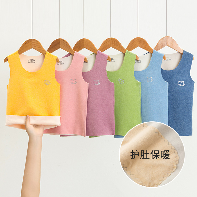 Children's thermal vest with velvet patch vest for infants and toddlers to protect waist and belly for boys and girls, baby bottoming shirt and vest