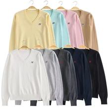 依之欣 25秋冬款刺绣基础百搭针织衫纯色针织V领套头长袖毛衣JK