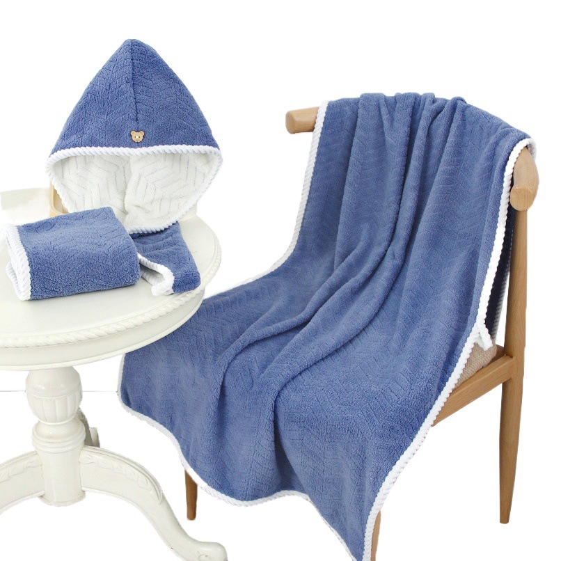 Toalla de baño las mujeres pueden envolver el hogar de los hombres de secado rápido absorbente adulto Toalla grande Toalla de secado de pelo sombrero conjunto de tres piezas