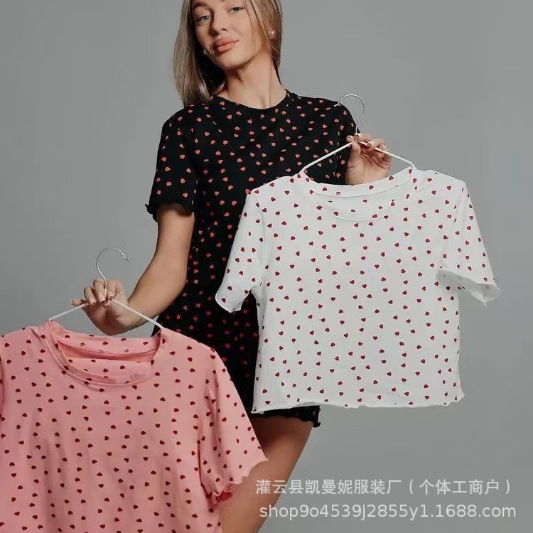 跨境爆款家居服印花休闲欧美可外穿短袖短裤两件套装睡衣女
