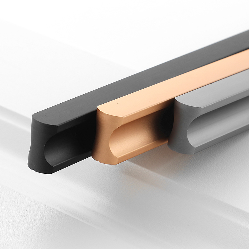 黑色拉手火車軌道鋁型材長拉手家具五金櫥櫃衣櫃輕奢金灰色門把手