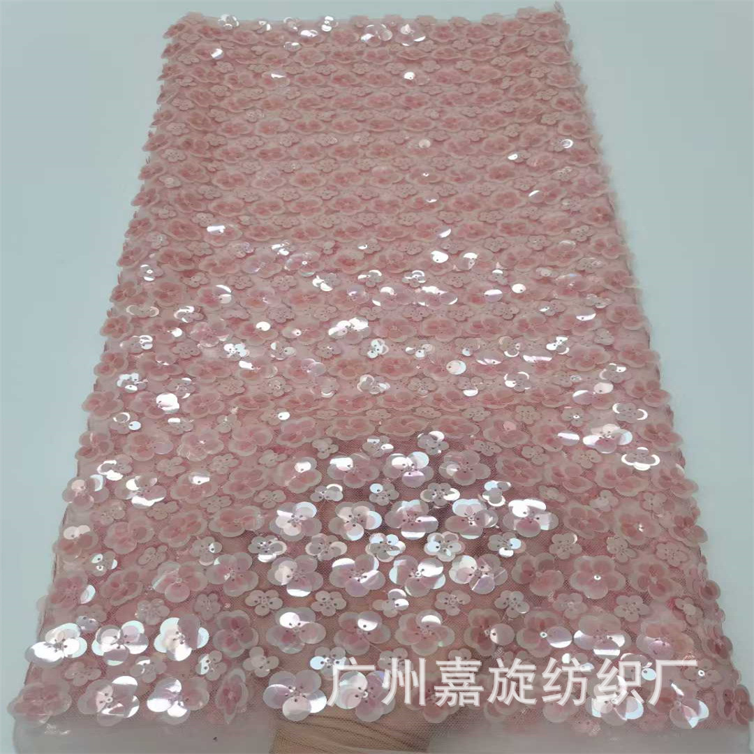 Spot color gelatina transparente lentejuelas flor de ciruelo laminado tela de encaje moda ropa de mujer ropa para niños falda accesorios de encaje
