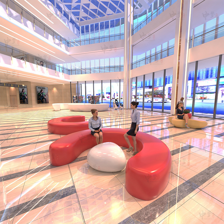 玻璃钢休闲座椅字母长条椅商场公共蛇形s 弧形座椅定制户外广场椅