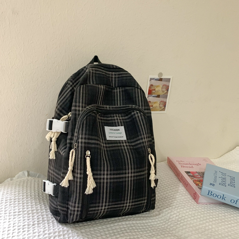 新しい格子の学生のカバンの女性の韓国版の大容量のキャンパスの少女のリュックサックの中学生のリュックサック|undefined