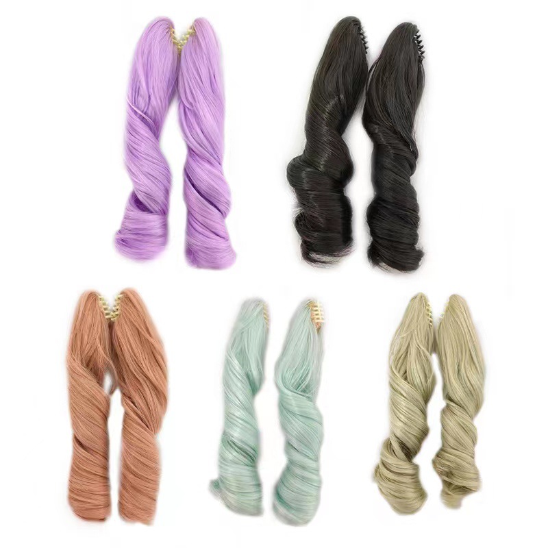 20cm cotton doll wig ponytail long hair Pigtail curly hair figure doll claw clip in stock