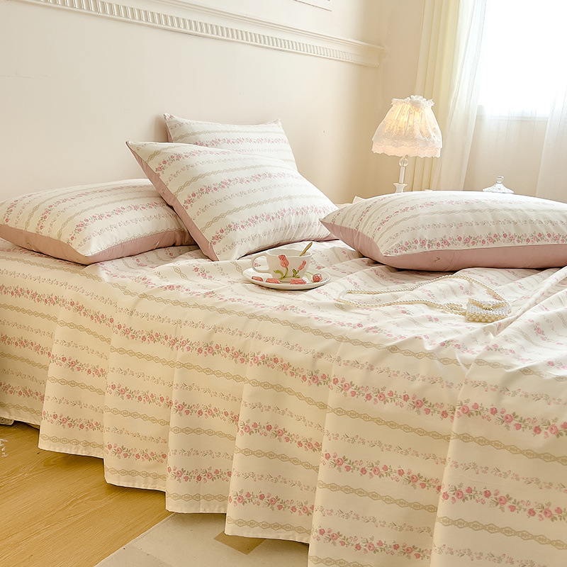 Pequeña sábana gruesa de algodón puro fresco pieza individual 100 algodón dormitorio estudiante individual edredón individual funda de almohada juego de tres piezas 2