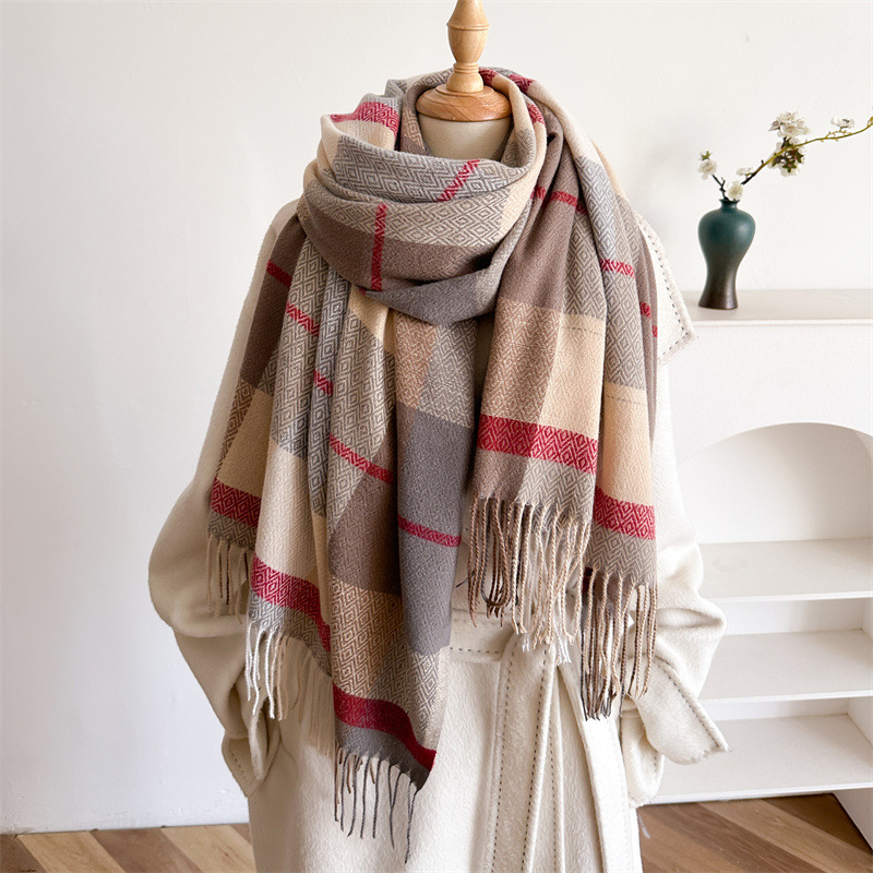 New British Cashmere Plaid Warm Shawl Scarf Unisex Autumn and Winter All-match Tassel Scarf