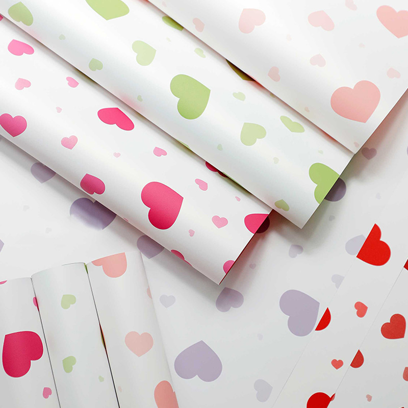 Papel de pluma brillante corazón de papel de embalaje de flores plástico amor colorido papel de envoltura de dopamina florista florística arte