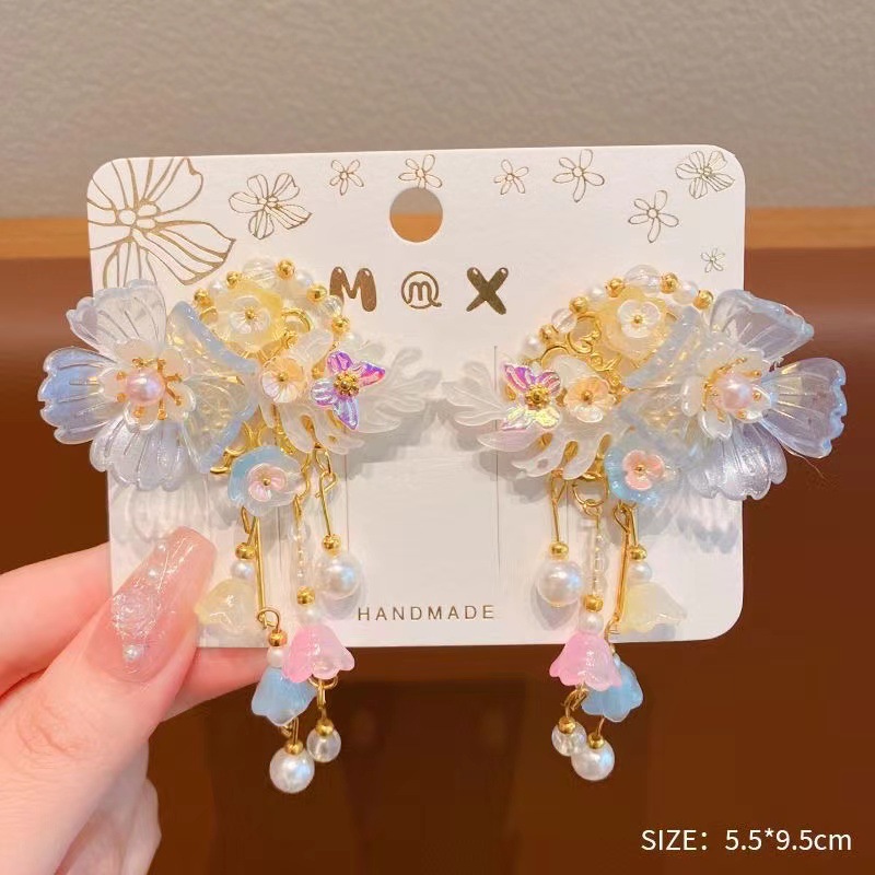 그라데이션 블루 산호 헤어 액세서리 한 쌍