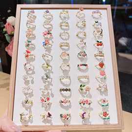 珐琅彩手绘彩绘个性锆石花花气质百搭可调节女士戒指小众轻奢