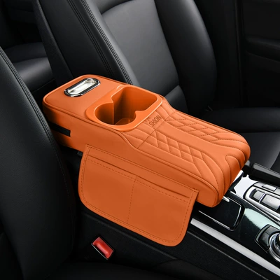 Suitable for 16cm Models, Narrow Version Armrest Box Heightening Pad, Leather Elbow Rest Pad, Tissue Box, Dual Cup Holder, Storage Box (Armrest box) - colorful-cup-vertical-medium-size-emma-orange-suitable-for-16-inch-wide-vehicles