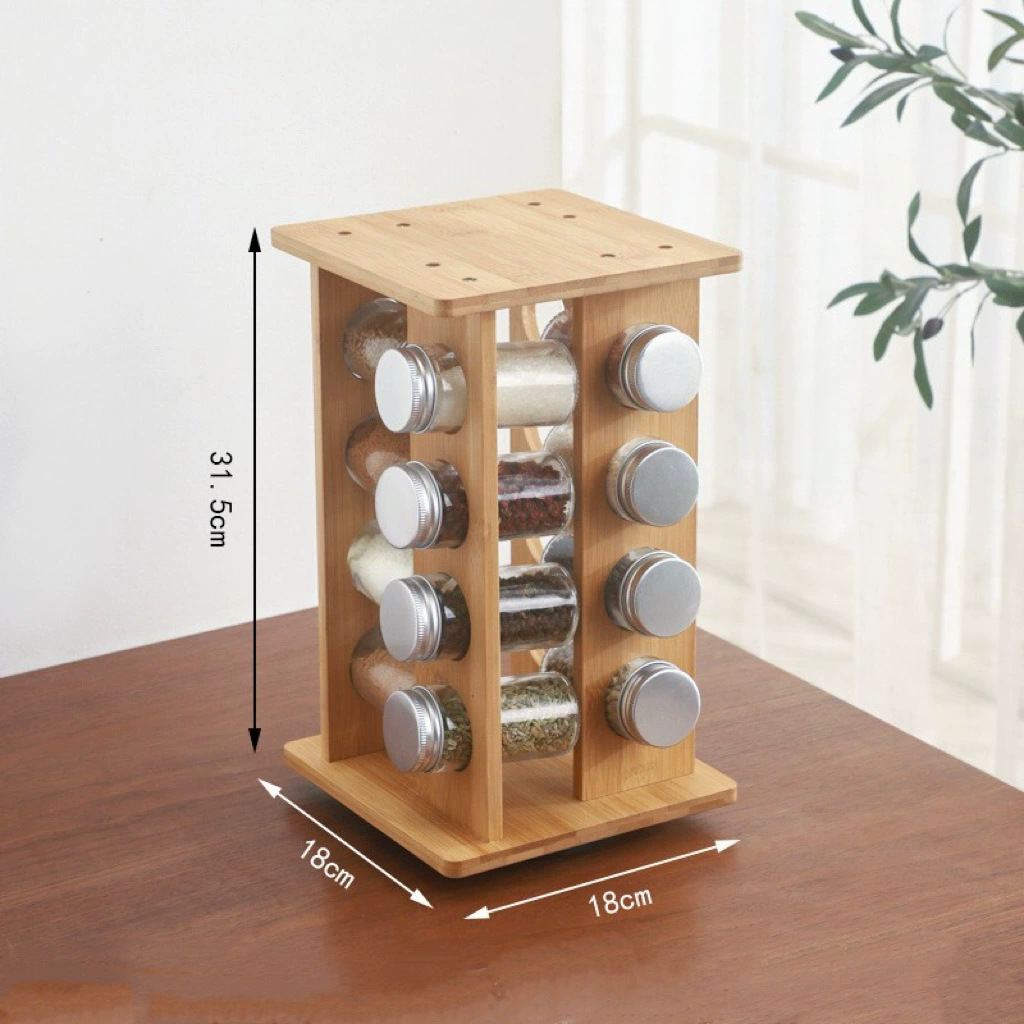 Estante de condimento giratorio para el hogar de mesa de cocina para suministros condimento giratorio para la caja de condimento de bambú con especias de almacenamiento