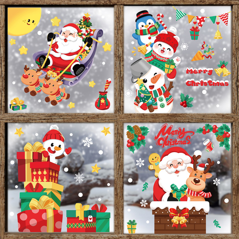 クリスマスデコレーションスノーフレークステッカーサンタクロースヘラジカ雪だるまガーランド静電ステッカートランスボーダーメリークリスマスウィンドウステッカー|undefined