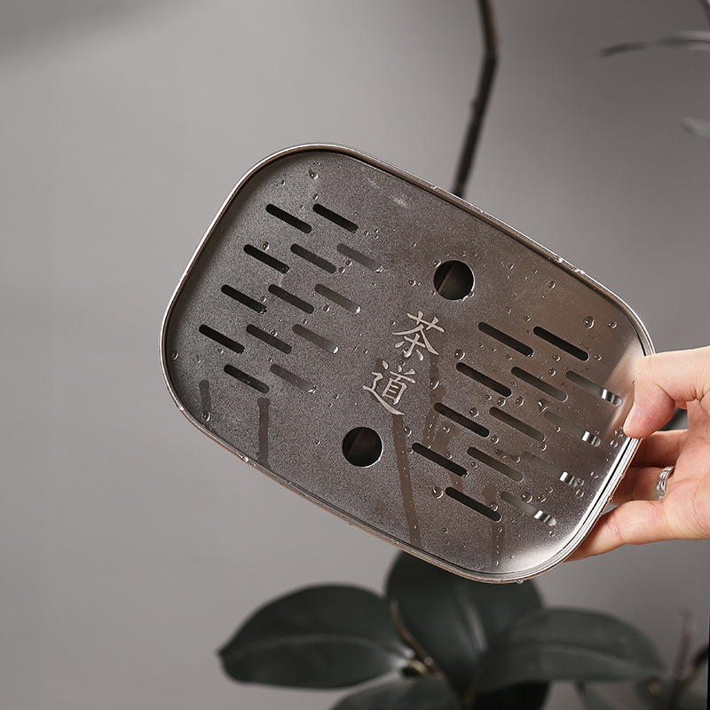 Stainless Steel Tea Tray Portable Draining Tray Small Tea Tray Tea Set Household Small Tea Table Kung Fu Outdoor Water Storage Draining Tray