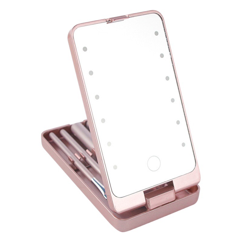 Espejo de maquillaje LED transfronterizo con espejo de luz 5 pinceles de maquillaje traje caja de almacenamiento de cepillo de maquillaje con tapa a prueba de polvo