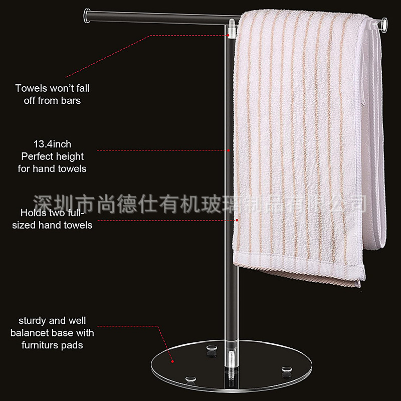 Transparente acrílico moderno toallero en forma de T vertical estante de la encimera con base de equilibrio adecuado para baño cocina hogar