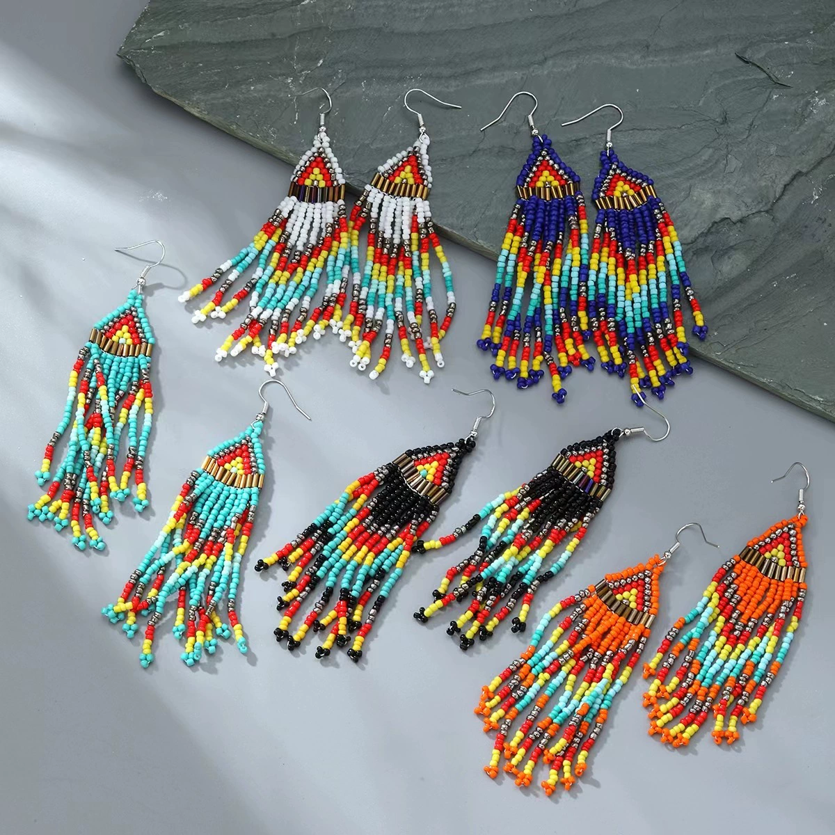 Модные ретро длинные цветные серьги с кисточками трансграничные новые европейские и американские многослойные рисовые бусы трансграничные украшения