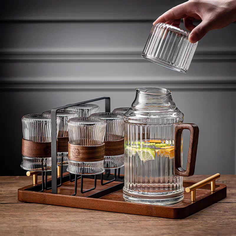 Vidrio con alto contenido de borosilicato con mango hervidero abierto blanco frío jarra de agua resistente a altas temperaturas bebida de jugo doméstico simple hervidor frío