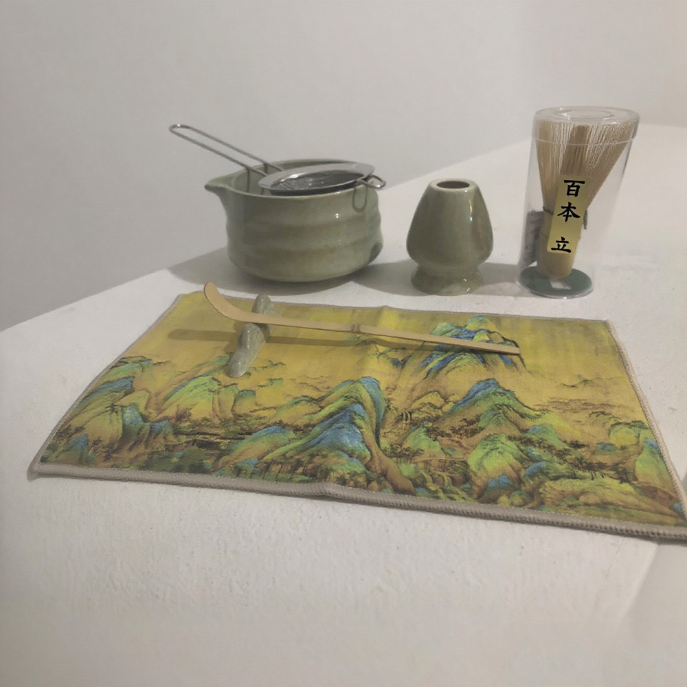 Conjunto de herramientas de matcha de cerámica transfronteriza con cuenco de boca, herramientas de orden de té, cuenco de matcha japonés con conjunto de paneles de té