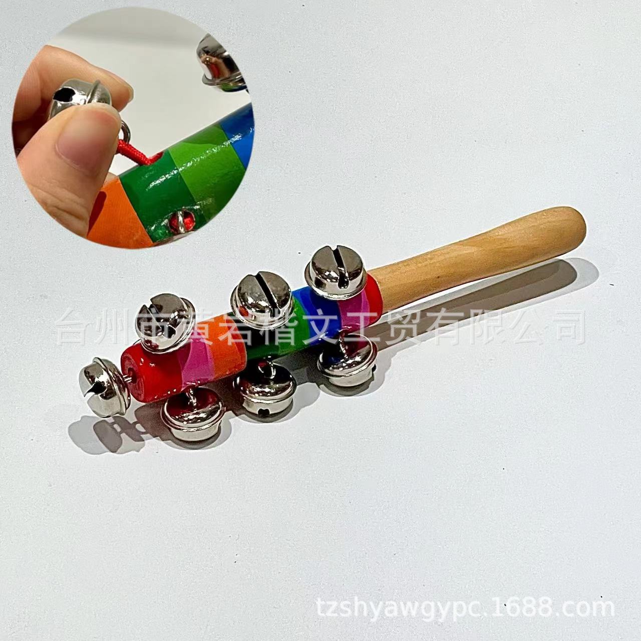 Sonajero de madera para bebé, sonajero de mano colorido, instrumento musical de madera, sonajero arcoíris para niños, campana de cuerda, instrumento musical de educación temprana.