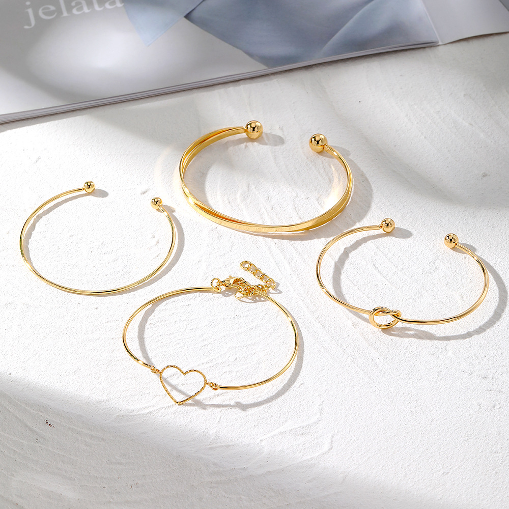 2 STK Alloy Knot Creative Peach Heart Geometry Cross Armband 4-delat set_voghion.com