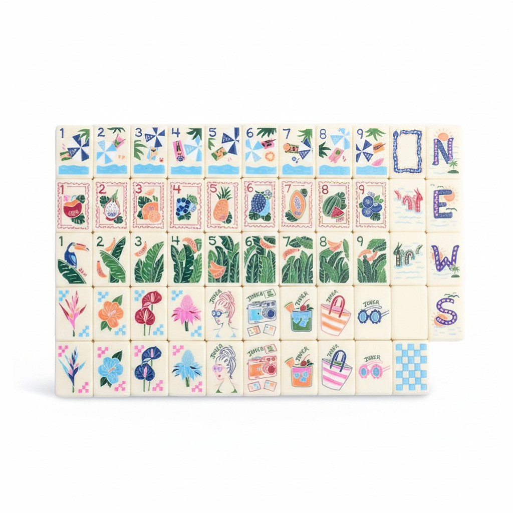 (24-Hour Direct Delivery from Stock) Supply of Foreign Trade American-Style Mahjong Tiles in Yellow, Blue, and White Checkered Pattern, Made of American Acrylic