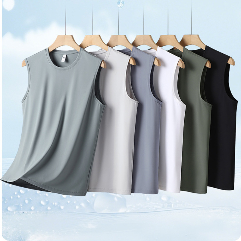 Men's Ice Silk Quick-Drying Vest Summer Sports Sleeveless Breathable Thin Plus Size Loose Fitness Solid Color Undershirt