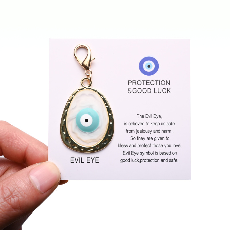 国境を越えた売れ筋 PROTECTION GOOD LUCK 英語幸運カード 悪魔の目 キーホルダー バッグ ペンダント|undefined