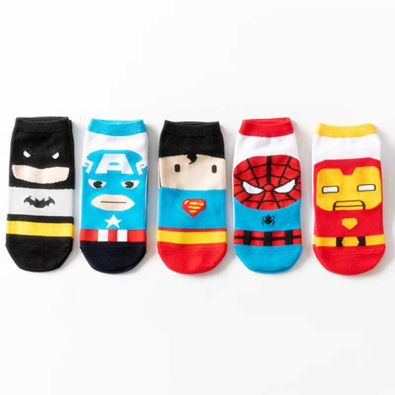 Spider-man hero cartoon boys and girls boat Socks cotton socks Super Superman Captain America Marvel cross-border children's socks