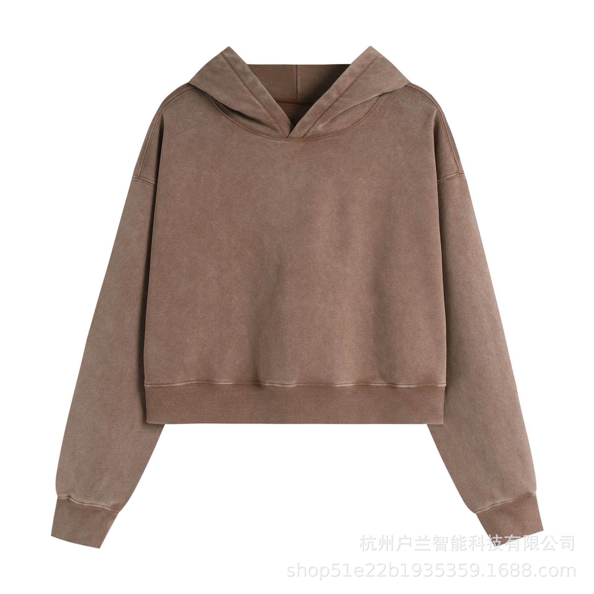 Women's 400g brushed distressed hoodie coffee