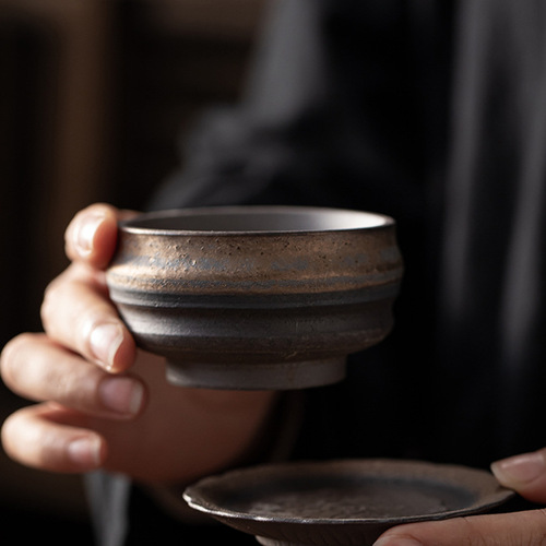 Rough pottery gilt tea cup ceramic Kung Fu tea set tea cup Pu'er single cup master cup personal cup handmade small tea bowl