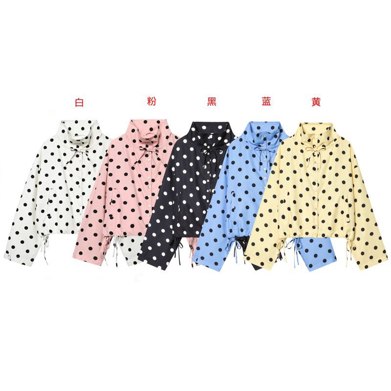 Cross-Border Foreign Trade Women's Polka Dot Coat with Bow Tie, Adjustable Hem, Stand Collar, and Long Sleeves Cross-Border Foreign Trade Women's Polka Dot Coat with Bow Tie, Adjustable Hem, Stand Collar, and Long Sleeves