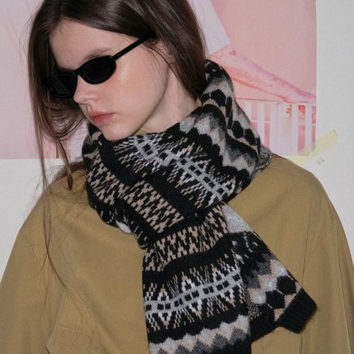 Heavy Industry Style Færöe Island Thick Warm Knit Scarf Retro Atmosphere Wide Version Winter Warmth