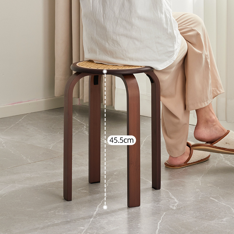 Taburete redondo de ratán, taburete pequeño, taburete bajo de almacenamiento apilable para uso doméstico, taburete de mesa de comedor minimalista moderno, taburete de tocador de dormitorio