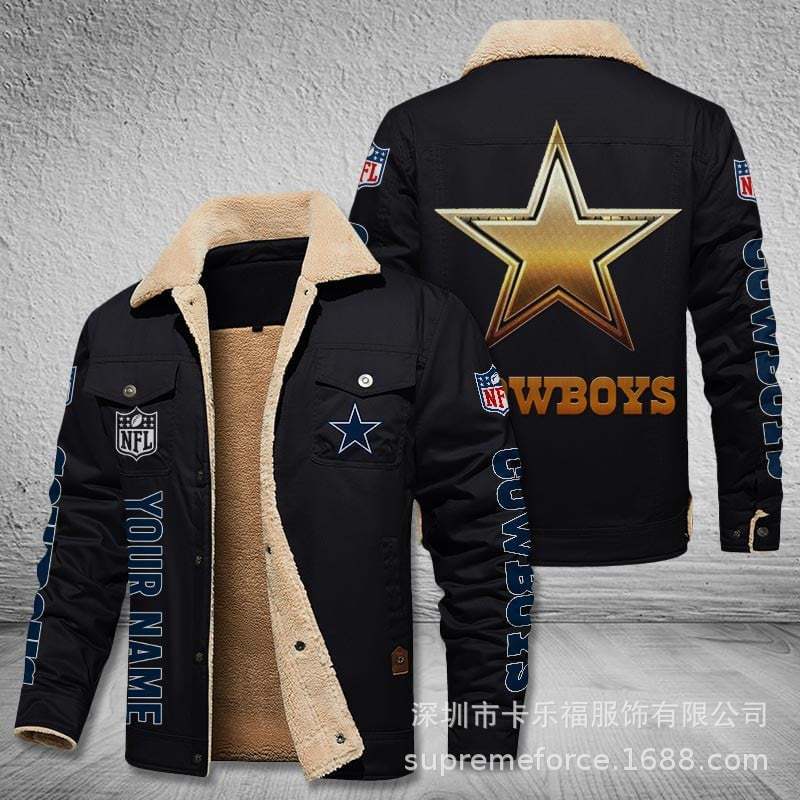 Cross-border football team American football team Dallas Denim team autumn and winter fleece-lined cotton-padded jacket sports jacket men's jacket