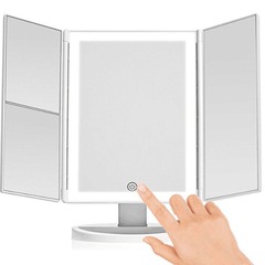 New LED lighted mirror, desktop three-sided foldable mirror for women, make-up mirror with three-color light