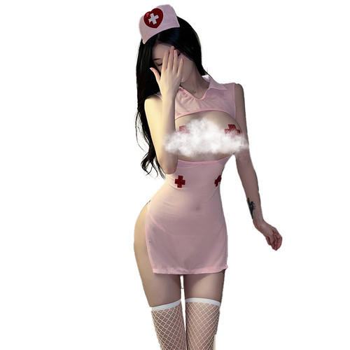 Sexy lingerie, transparent see-through mesh nurse uniform, tempting and hot role-playing, provocative pajamas, pure lust set