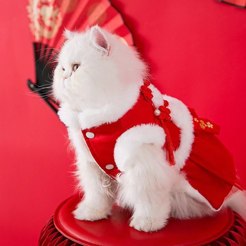 寵物狗狗貓咪新年唐裝寵物拜年喜慶狗狗衣服防掉毛冬季